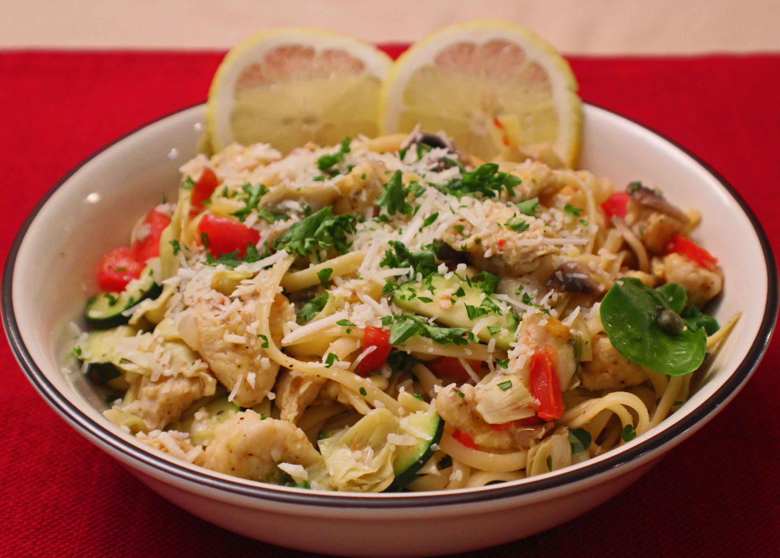 Lemon Pepper Linguini with Chicken and Veggies